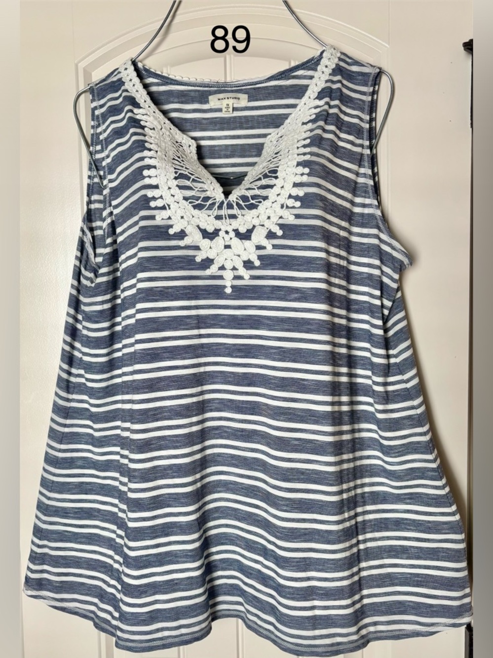 Market & Spruce Navy and White Striped Crochet-Trim Tank